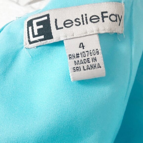 Leslie Fay Vintage Robin Egg Blue Pink Floral Pattern Fit & Flare Dress Size 4 - Picture 2 of 6